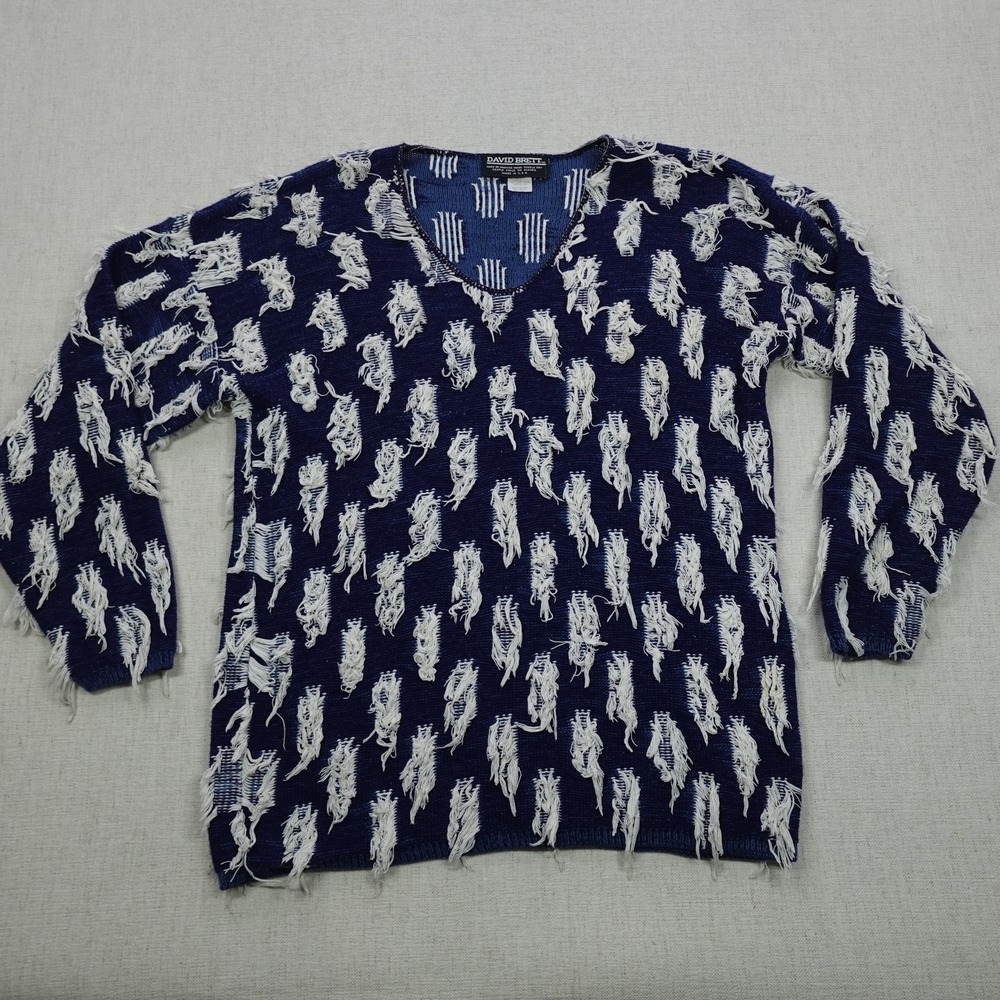 David Brett Sweater Mens Large Distressed Knit Pullover Grunge Made in USA